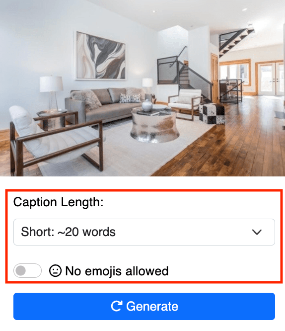 Caption controls in ListingAI