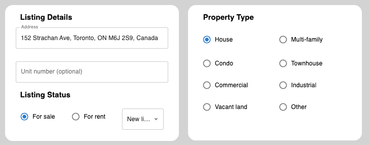 Showing the user entering basic property details