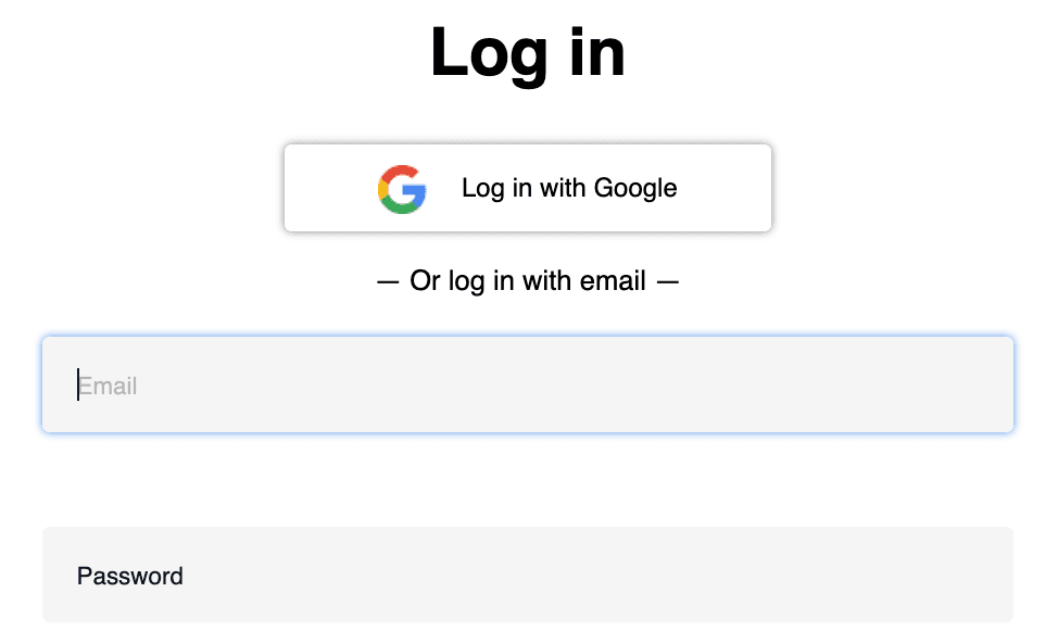 Login screen