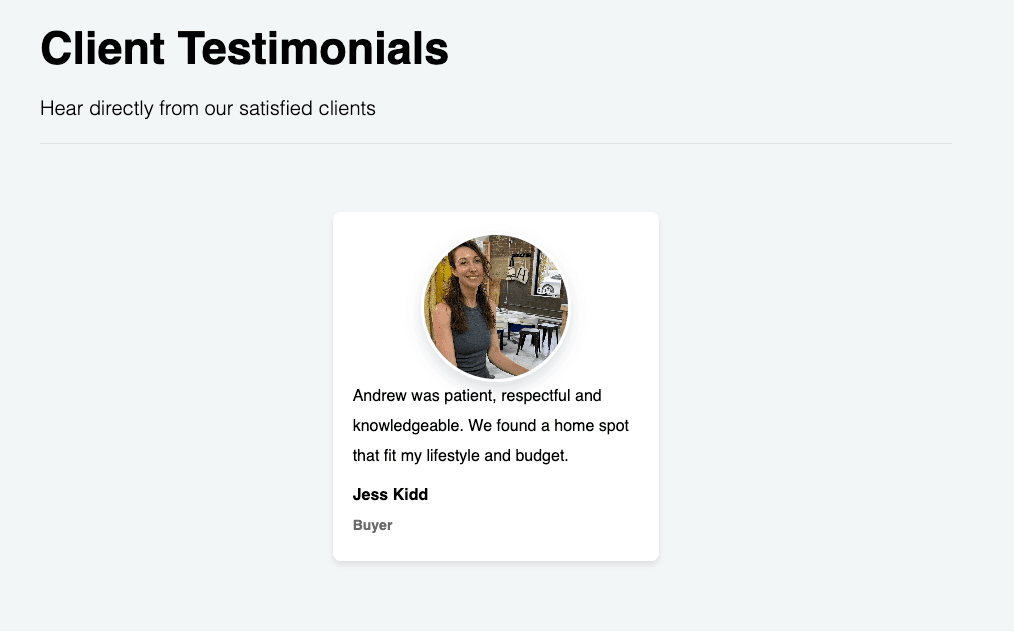 Client Testimonials Page Example