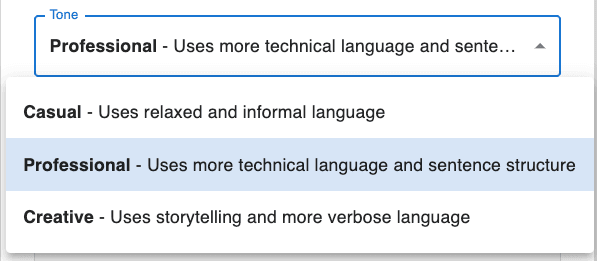 UI showing tone selection options