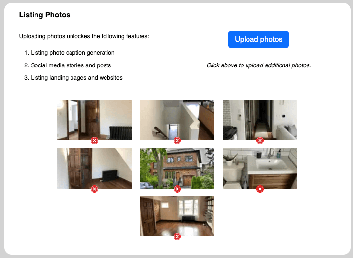 Example photo showing the user uploading images of the property