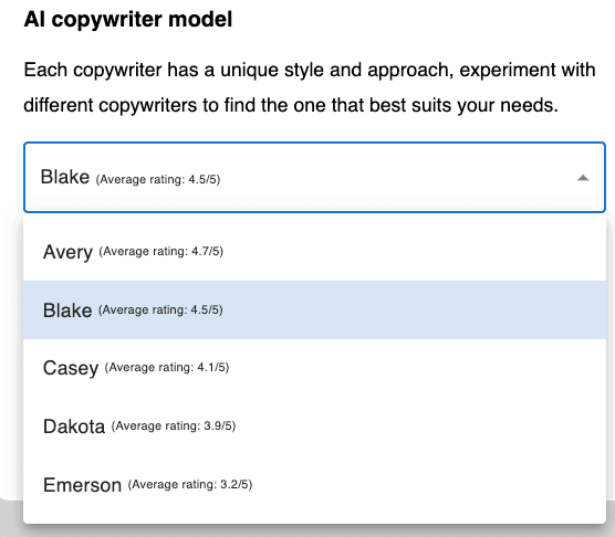 Showcase of different writing model options