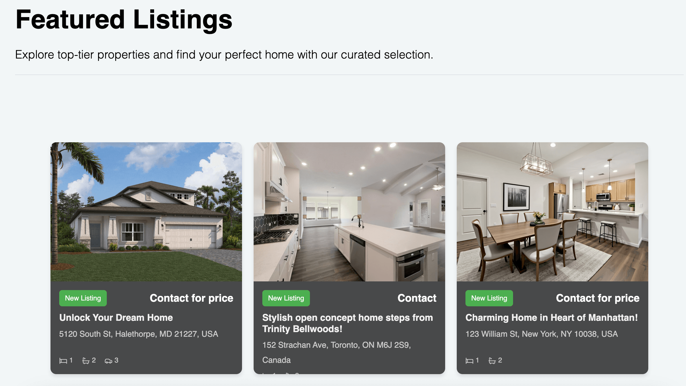 Listings page example