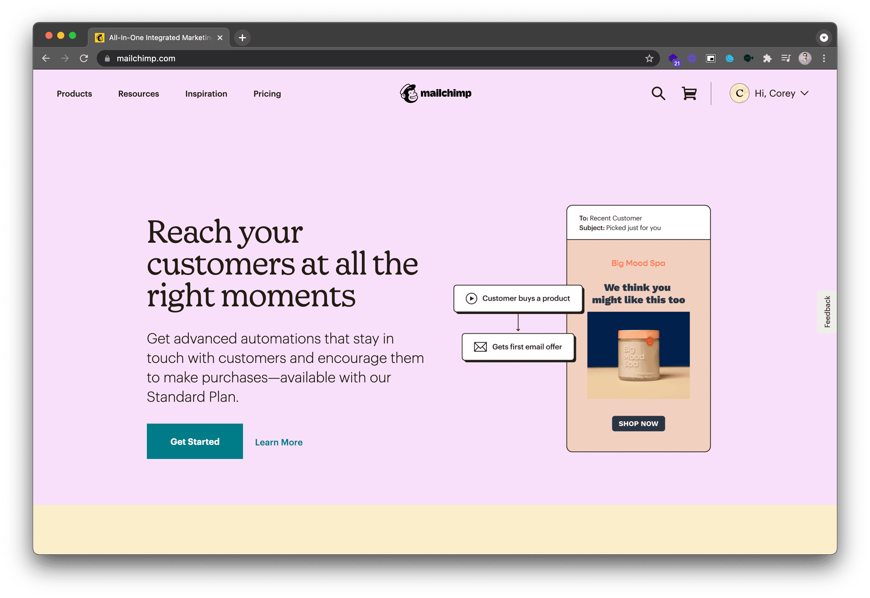 Mailchimp landing page image