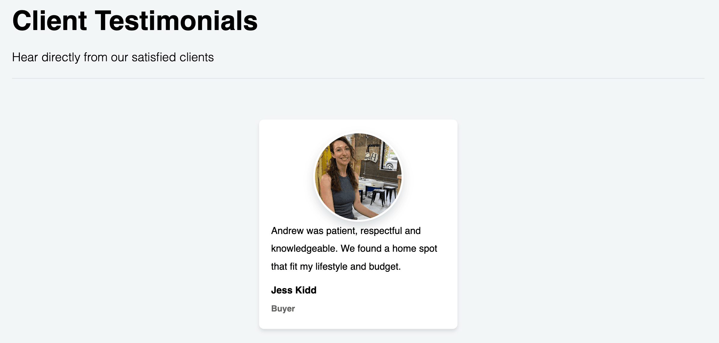 Testimonials page example