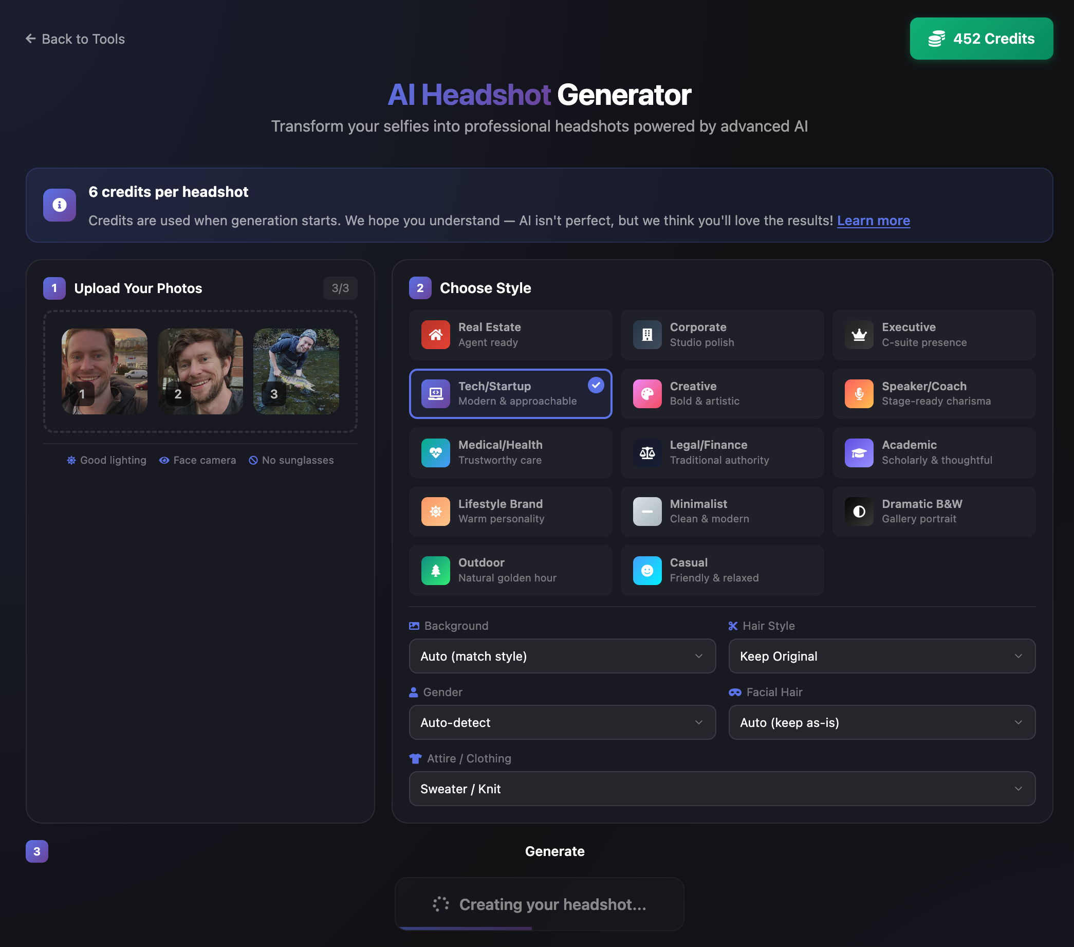 AI Headshot Generator Interface