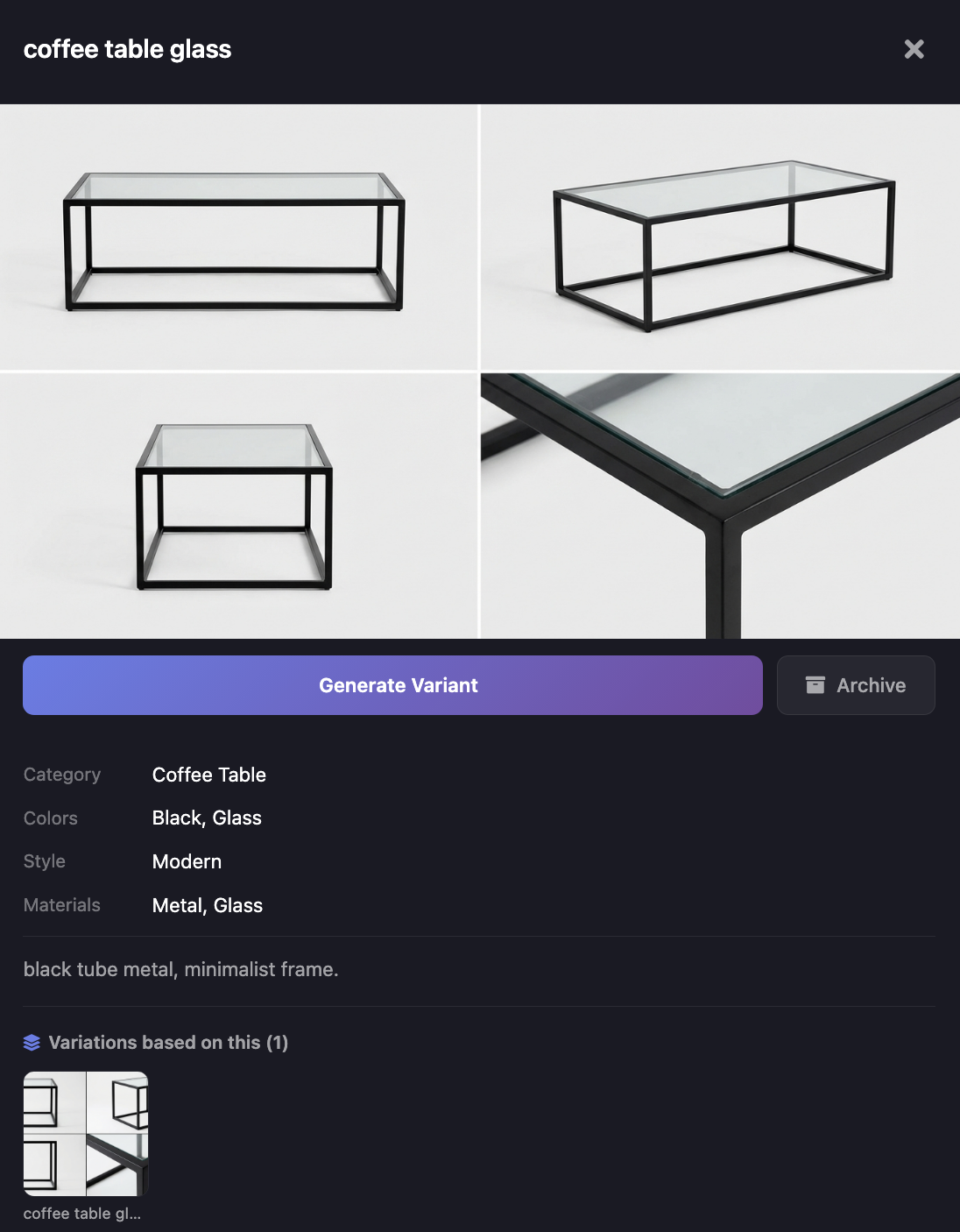AI-generated glass coffee table