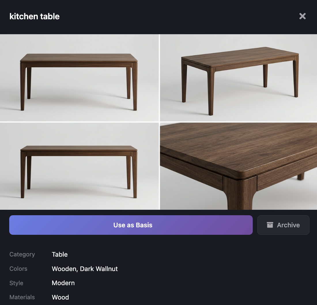 AI-generated dark walnut kitchen table