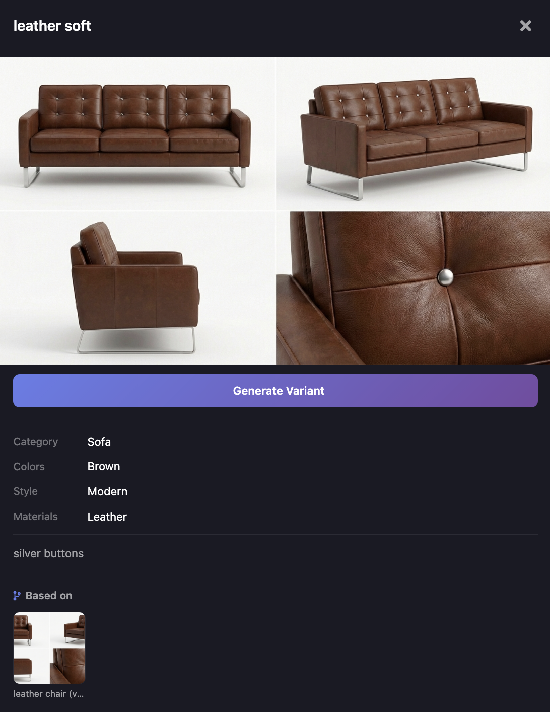 AI-generated brown leather tufted sofa