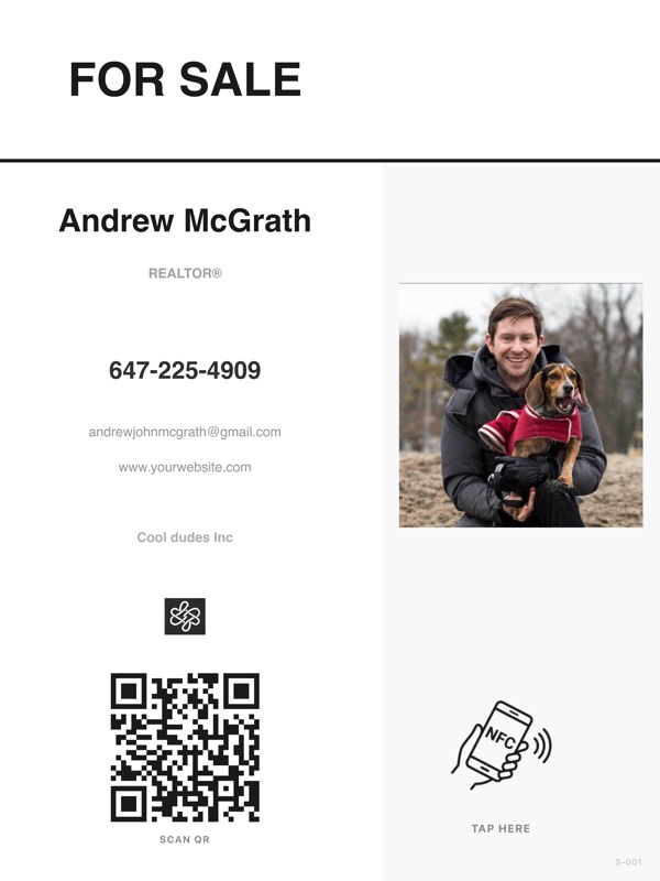 Yard sign with agent details and QR code
